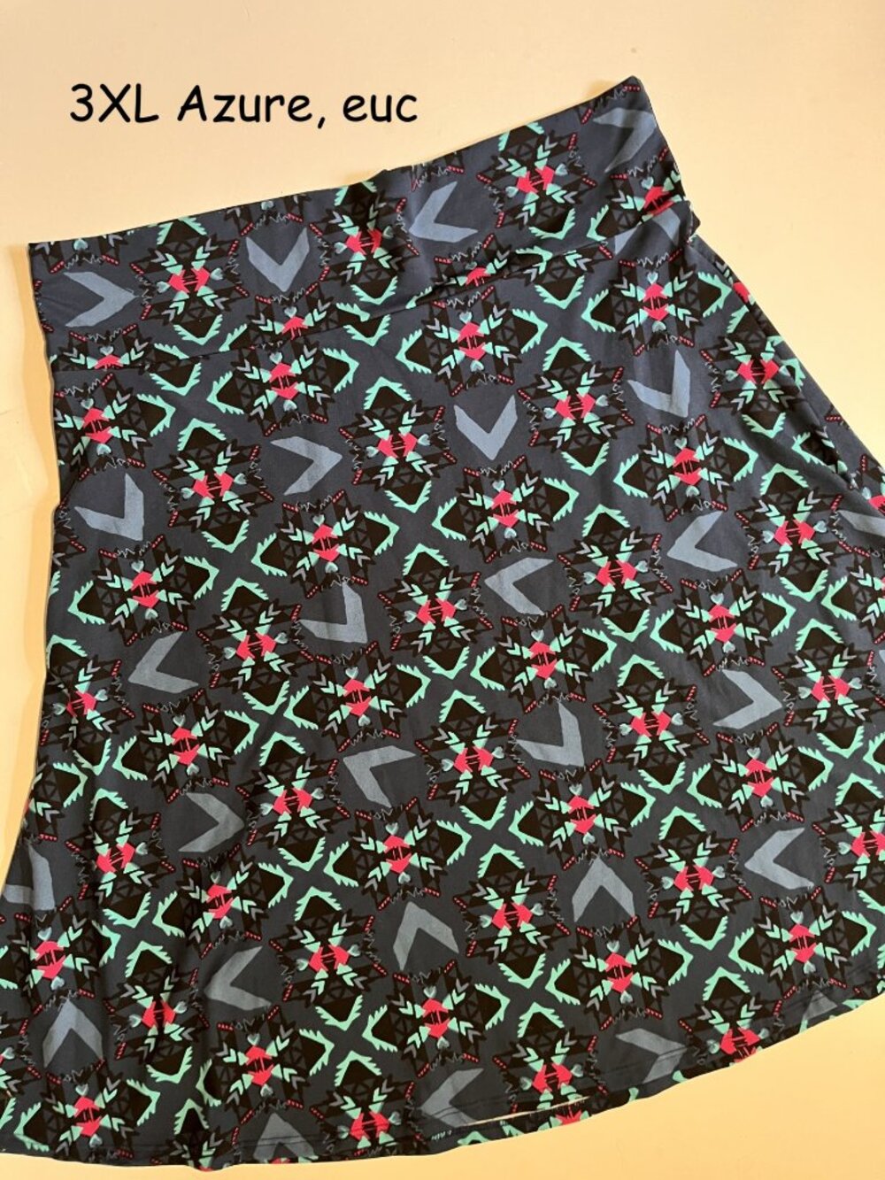 3XL Lularoe Azure a-line skirt, blue with black, mint, pink SW design